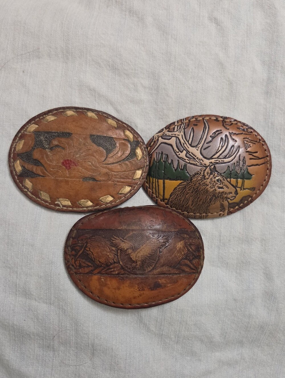 3 Vintage 1970s Leather Belt Buckles